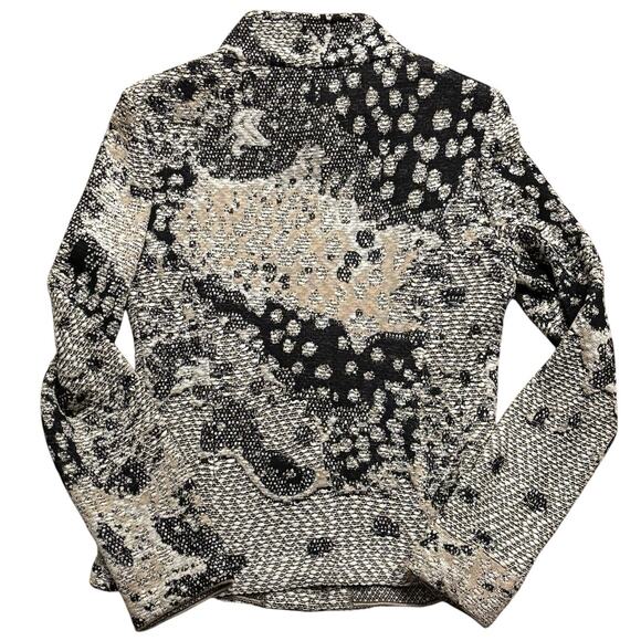 St. John Knit Jacket Size 4 Ivory Black Abstract Bouclé Textured Stand Collar - Picture 3 of 7